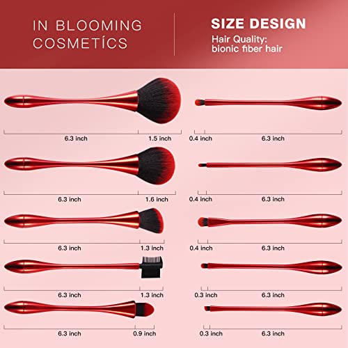Makeup Brushes Set 10PCs Red Makeup Foundation Brush Advanced Foundation Blush Contour Foundation Concealer Eye Shadow Brush Makeup Set