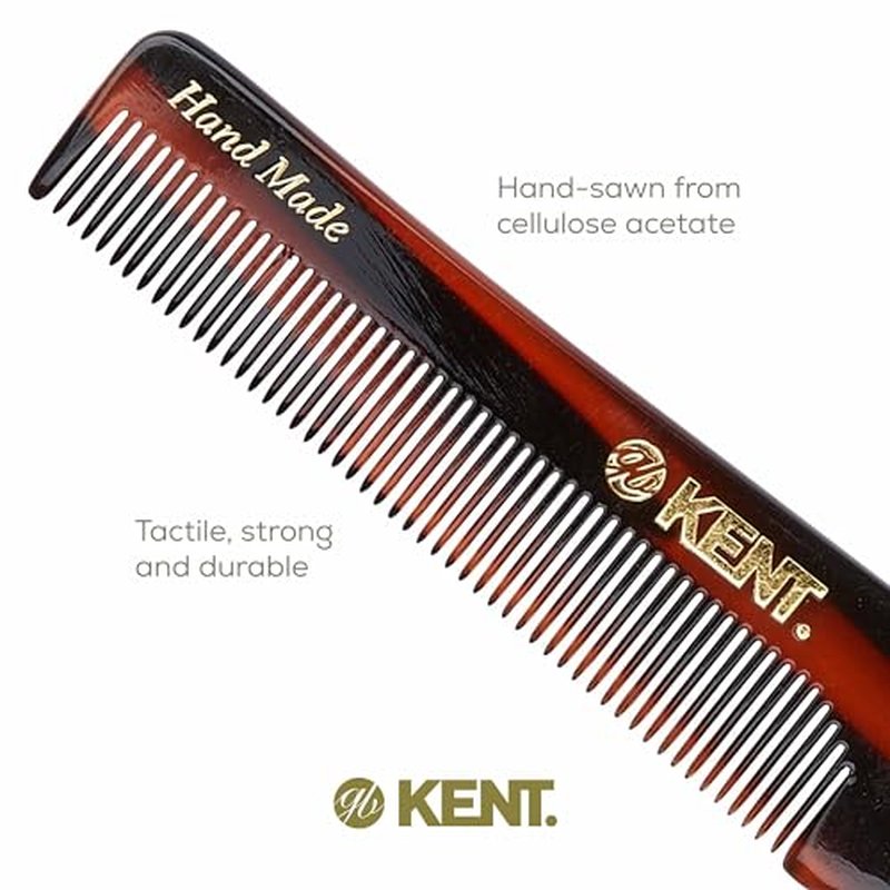 Kent R18T Fine Tooth Comb for Men, Handmade Hair Comb for Styling Comb for Men with Fine Hair, Mustache Comb and Pocket Beard Comb for Men with Thumb Grip, Saw Cut and Hand Polished, Made in England
