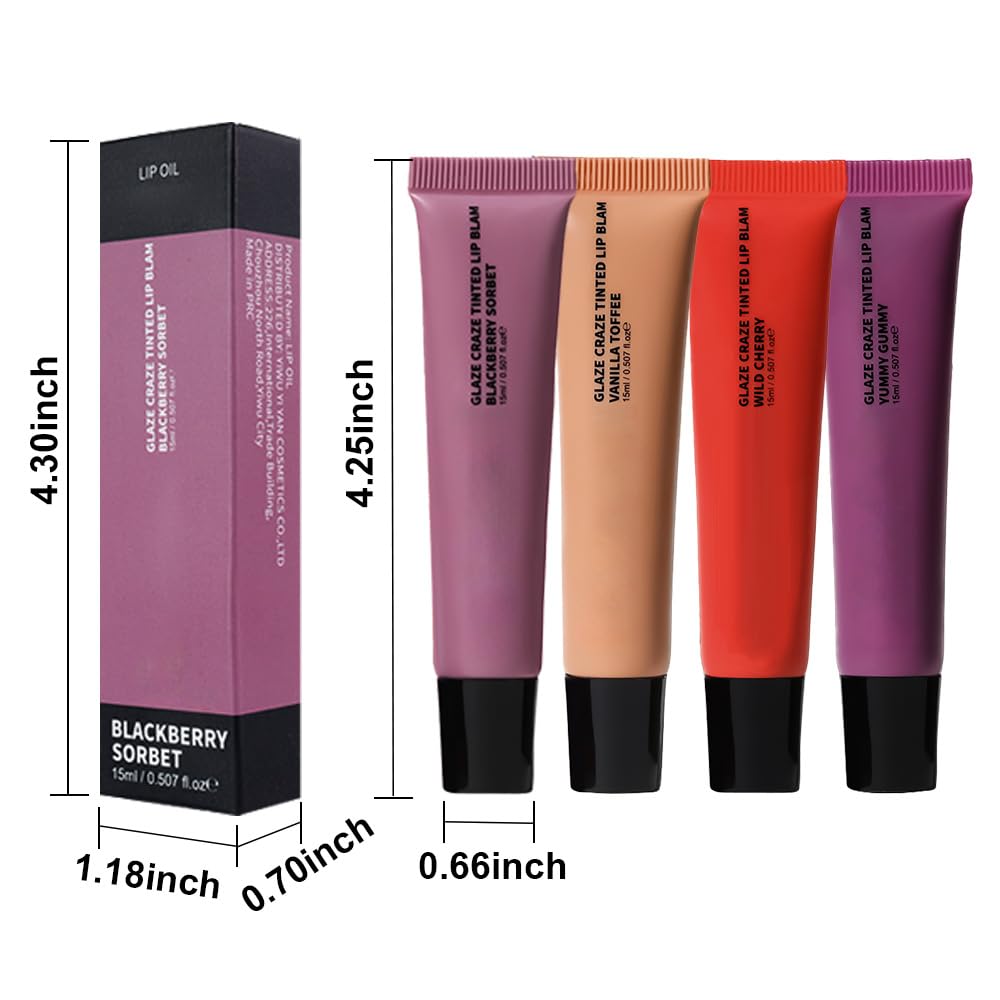 HHLTOH 4Pcs Summer Lip Butter Lip Balm Glow Reviver Lip Gloss, Melting Lip Serum, Ultra-Hydrating Natural Vegan Lip Balm, Sheer-Tinted Shine & Hydration, Soothes & Softens Dry Lips (01+02+04+05)