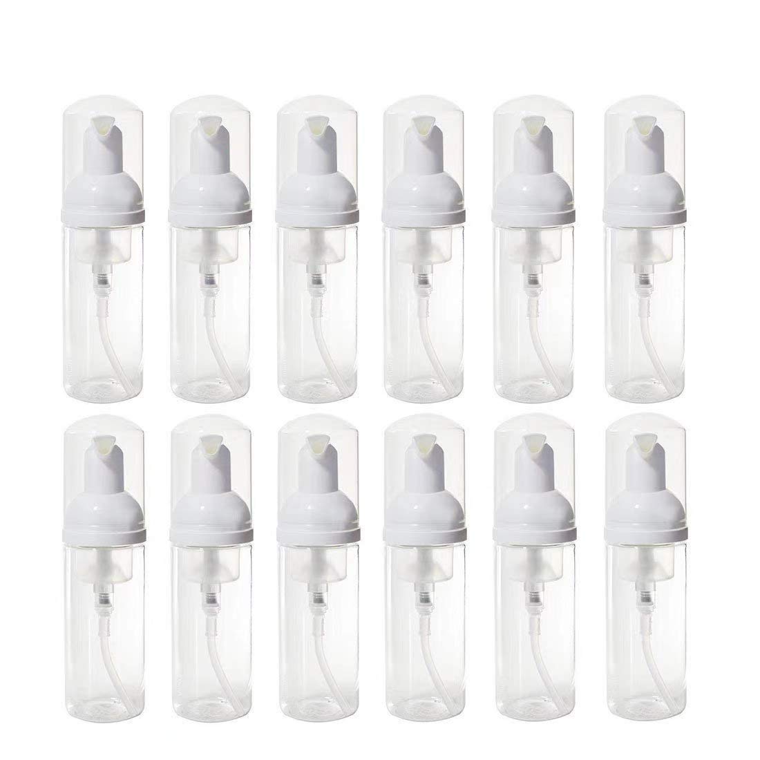 12 Pcs Empty Bottle Travel Soap Bottle | Plastic Foam Dispenser Bottle | Mini Foaming Soap Pump Dispenser for Cleaning, Travel, Cosmetics Packaging (2 oz)