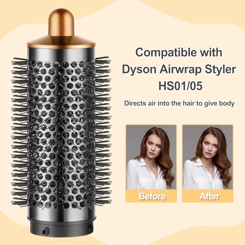 AFDD Round Volumizing Brush and Anti-Flight Flyaway Attachment for Dyson Airwrap Styler HS01/HS05, Hair Smoothing Drying Volumizer Styling Kit Attachment Compatible with Airwrap(Gold)