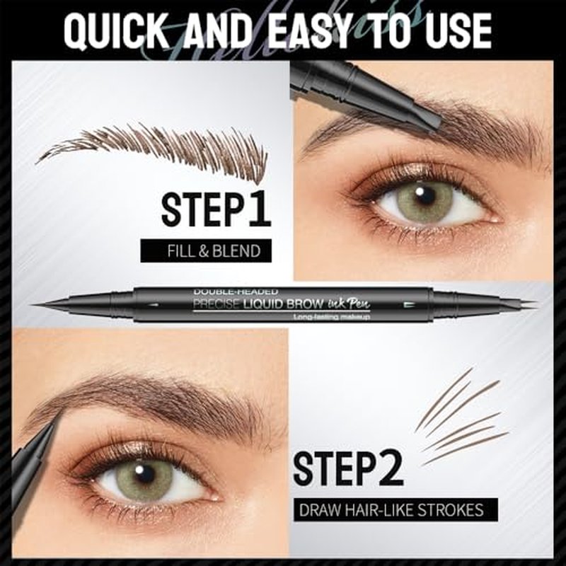 2-in-1 Double-ended Eye Brow Pencils with 2 Tips and Precise Brush Tip, Waterproof Last All-Day, Microblading Eyebrow Pen (Black)