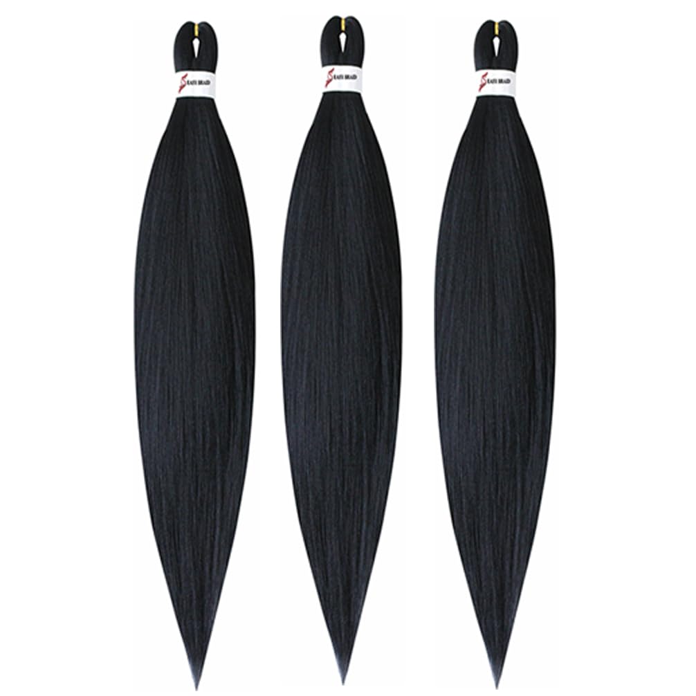BALINGHAIR Pre Stretched Braiding Hair 20 inch Flame Retardant Synthetic Fiber Braids Hair Extensions Deep Black(1#-3Pcs)