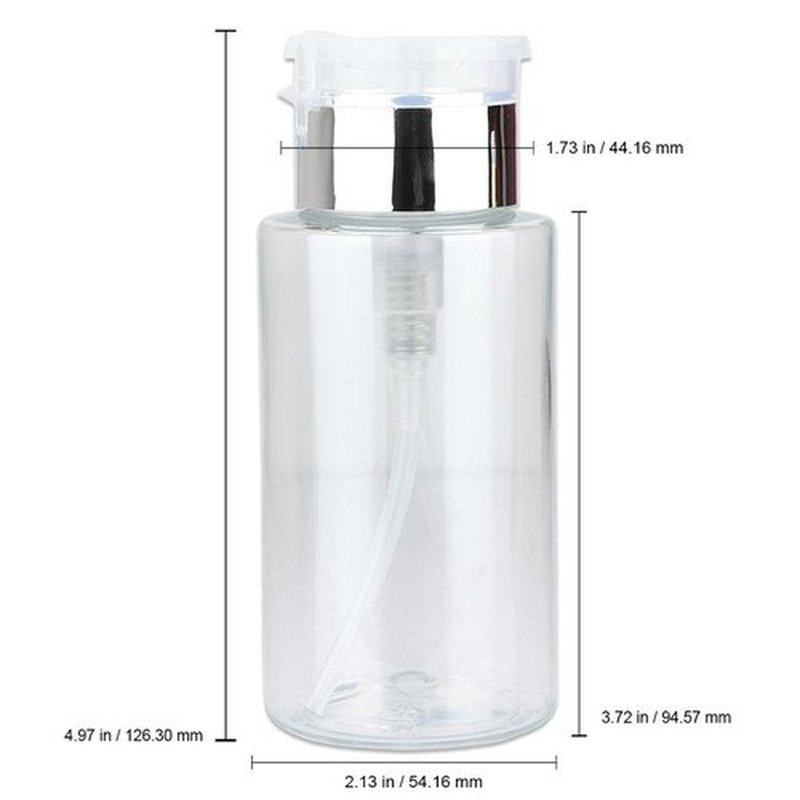 7oz Silver Push Down Pump Dispenser Empty Refillerble Bottle with Flip Top Cap - for Nail Polish, Travel, Cosmetics Packaging