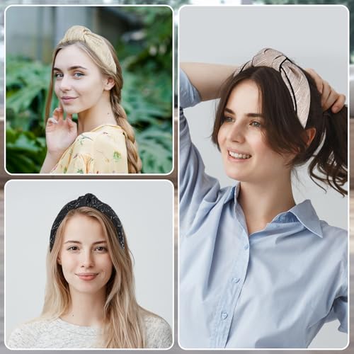 Top Knotted Headband for Women Girls, Wide Fashion Headbands with Knot for Women¡¯s Hair, Cute Thick Fabric Non-Slip Hair Bands (Beige)