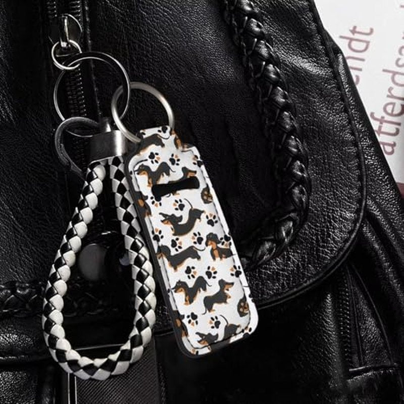 SEANATIVE Cute Dachshund Lipstick Holder Keychain Neoprene Lip Balm Holder Portable Lip Gloss Keychain Pocket Keychain Clip-on Sleeve Chapstick Holder for Women Travel