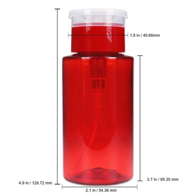 7oz Red Push Down Pump Dispenser Empty Refillerble Bottle with Flip Top Cap - for Nail Polish, Travel, Cosmetics Packaging
