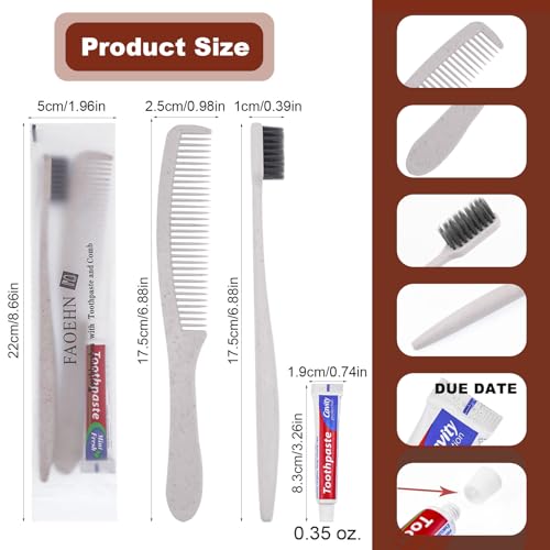 FAOEHN 10 Pack Apricot Disposable Toothbrushes with Toothpaste and Comb Set,10g Toothpaste,7inch Hair Comb,Individually Wrapped Disposable Travel Size Toothbrushes in Bulk for Homeless,Airbnb,Hotel