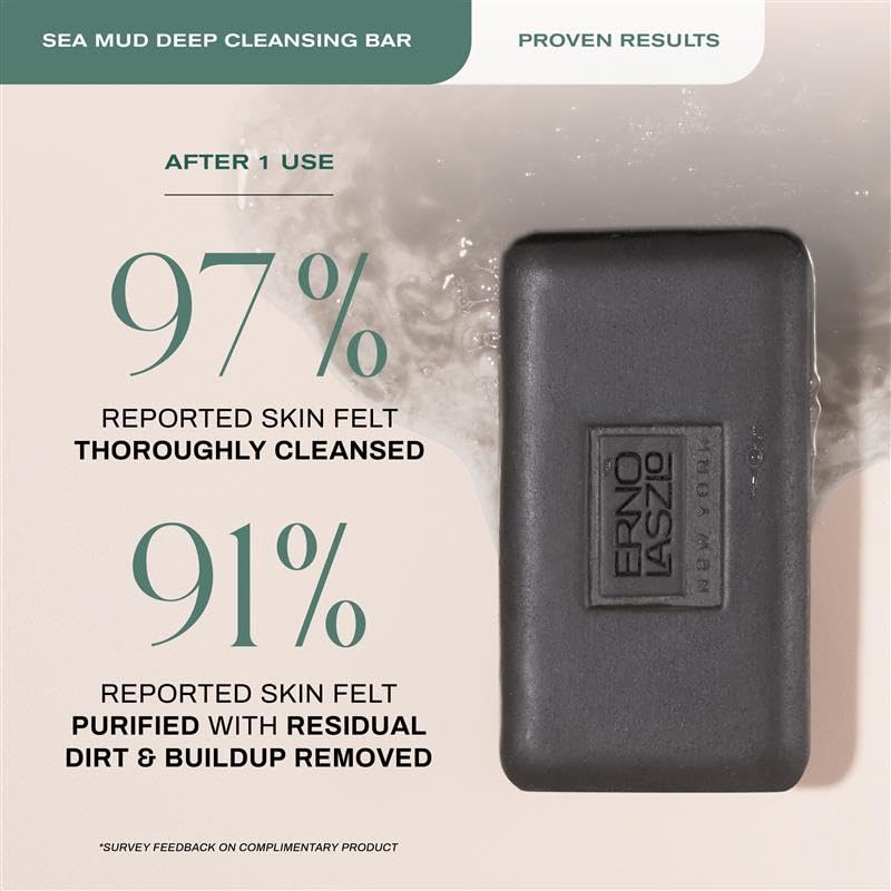 Erno Laszlo Sea Mud Deep Cleansing Bar for Skincare, Charcoal Cleansing Face Bar Purifies, Unclogs Pores, Absorbs Excess Oil, 1.7 Oz, Black