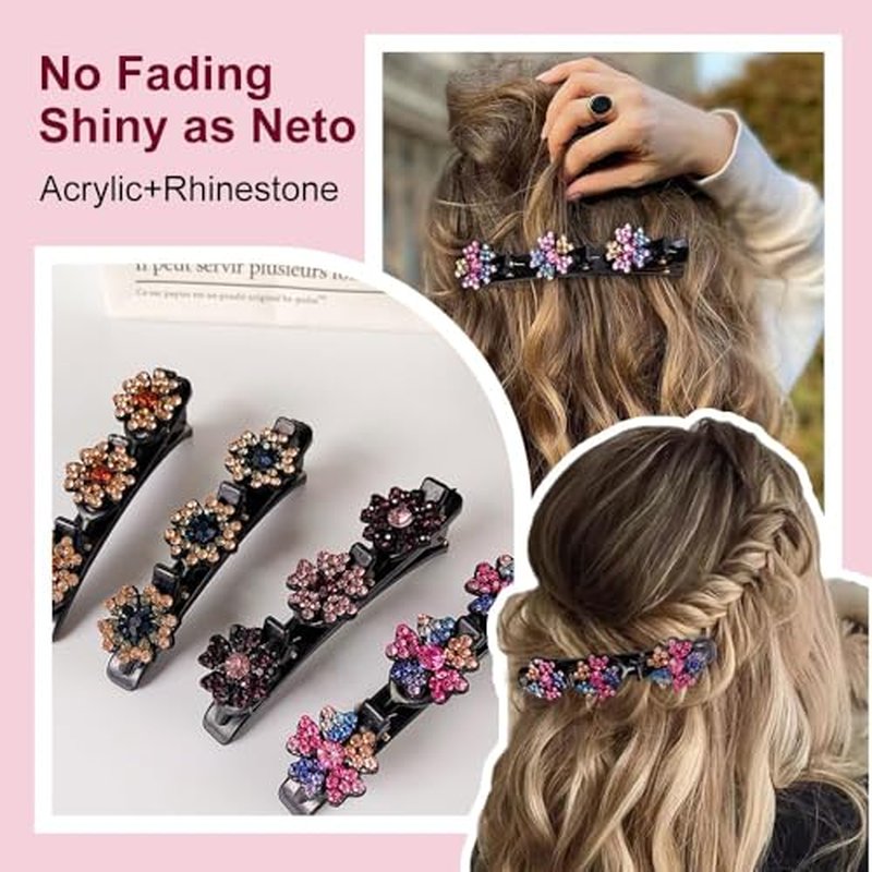 4Pcs Sparkling Crystal Stone Braided Hair Clips, 2025 New Crystal Stone Braided Hair Clips Women Hair Accessories for Styling Sectioning, Braided Hair Clips for Women (Colors-4pcs)