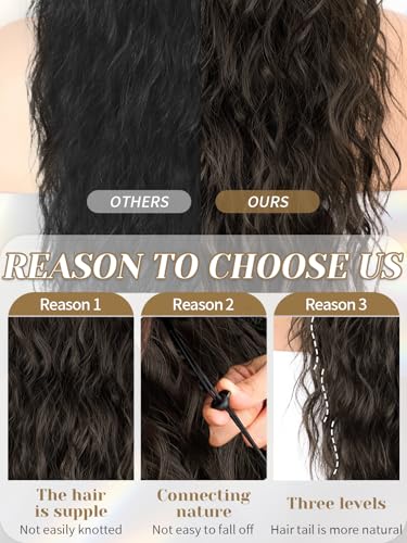 KooKaStyle Ponytail Extension 26 Inch Drawstring Pony Tails Hair Extensions for Women Long Curly Ponytail Synthetic Hairpieces for Daily Use(6#-Dark Brown)