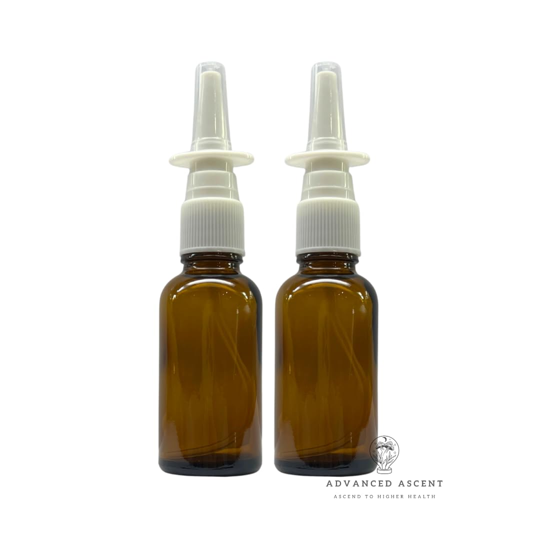ADVANCED ASCENT Amber Glass 1 oz Nasal Sprayer! EMPTY, Refillable, Travel Sized, Quality Glass for Saline Applications! (2 Pack)