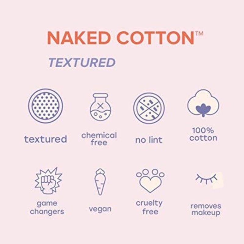 White Rabbit - NAKED COTTON Textured - Perforated Facial Cotton Pads - For Makeup Remover, Toner, Mask - 100% Cotton, Unbleached, Lint-Free - Exfoliating & Durable - Natural & Cruelty-Free - 100 Count