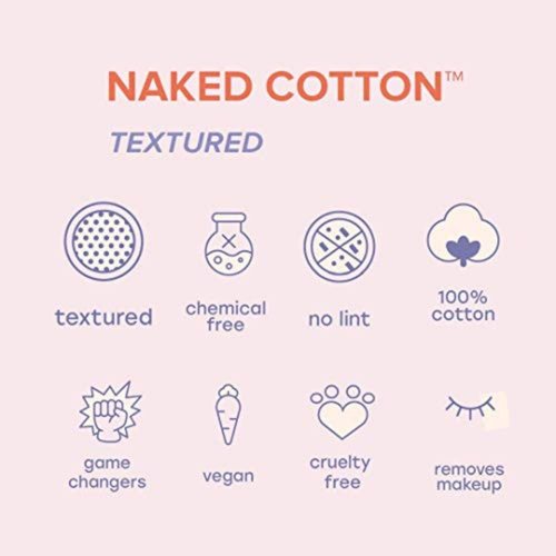 White Rabbit - NAKED COTTON Textured - Perforated Facial Cotton Pads - For Makeup Remover, Toner, Mask - 100% Cotton, Unbleached, Lint-Free - Exfoliating & Durable - Natural & Cruelty-Free - 100 Count