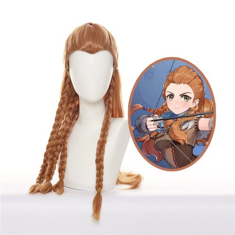 Mystylecos Genshin Impact Aloy Long Braids Brown Straight Wig Women Halloween Costume Party Wig