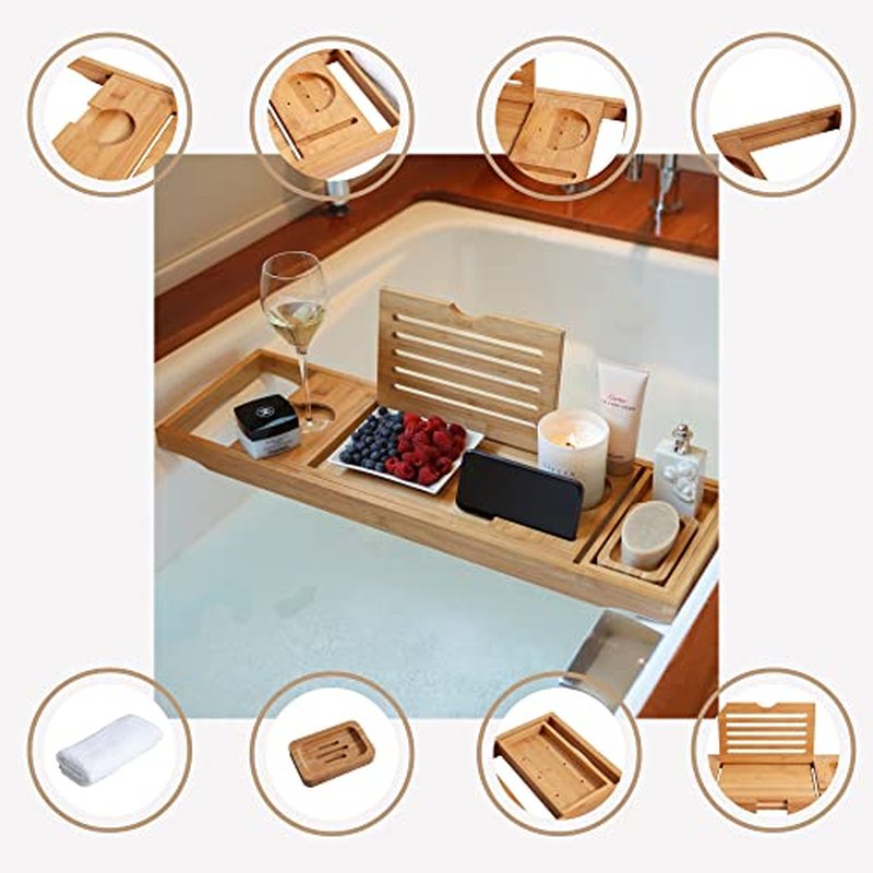 Enlux Premium Bathtub Tray Caddy - Expandable Bath Tray - Unique House Warming Gifts, New Home, Anniversary & Wedding Gifts for Couple, Bridal Shower Gift for Women (Black)