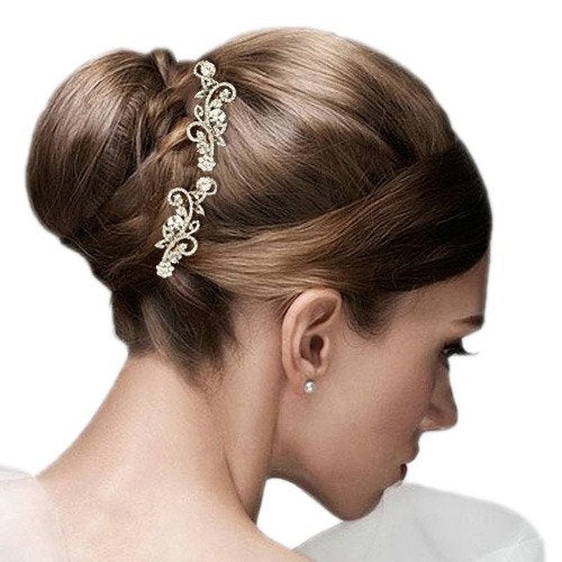 EVER FAITH Silver-Tone Austrian Crystal Wedding Floral Leaf Vine Hair Comb Set of 2 Clear