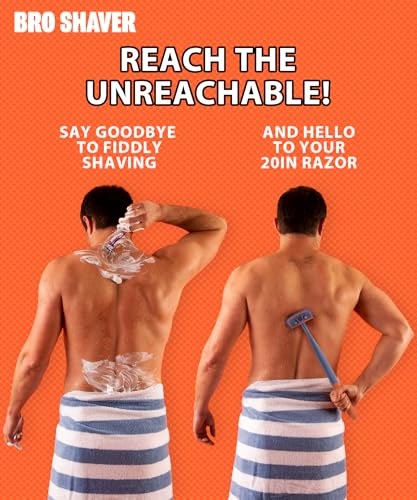 BRO SHAVER 3.0, Back Shaver for Men (DIY) Back & Body Hair Trimmer. Shave Wet or Dry Back Hair with The BroShaver Back Razor for Men. Split Handle Back Shaver for Men with Ergonomic Grip