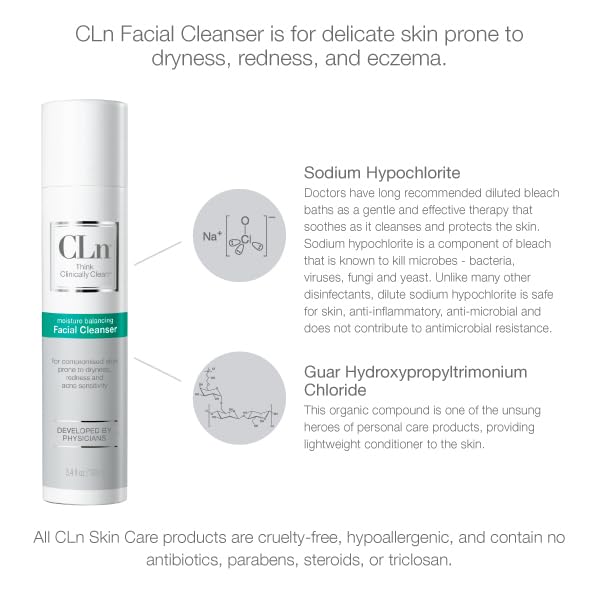 CLn® Facial Cleanser - Hydrating Facial Cleanser with Glycerin, For Skin Prone to Dryness, Eczema, Redness, Irritation & Acne Sensitivity, Fragrance-Free & Paraben-Free, 3.4 fl. oz.