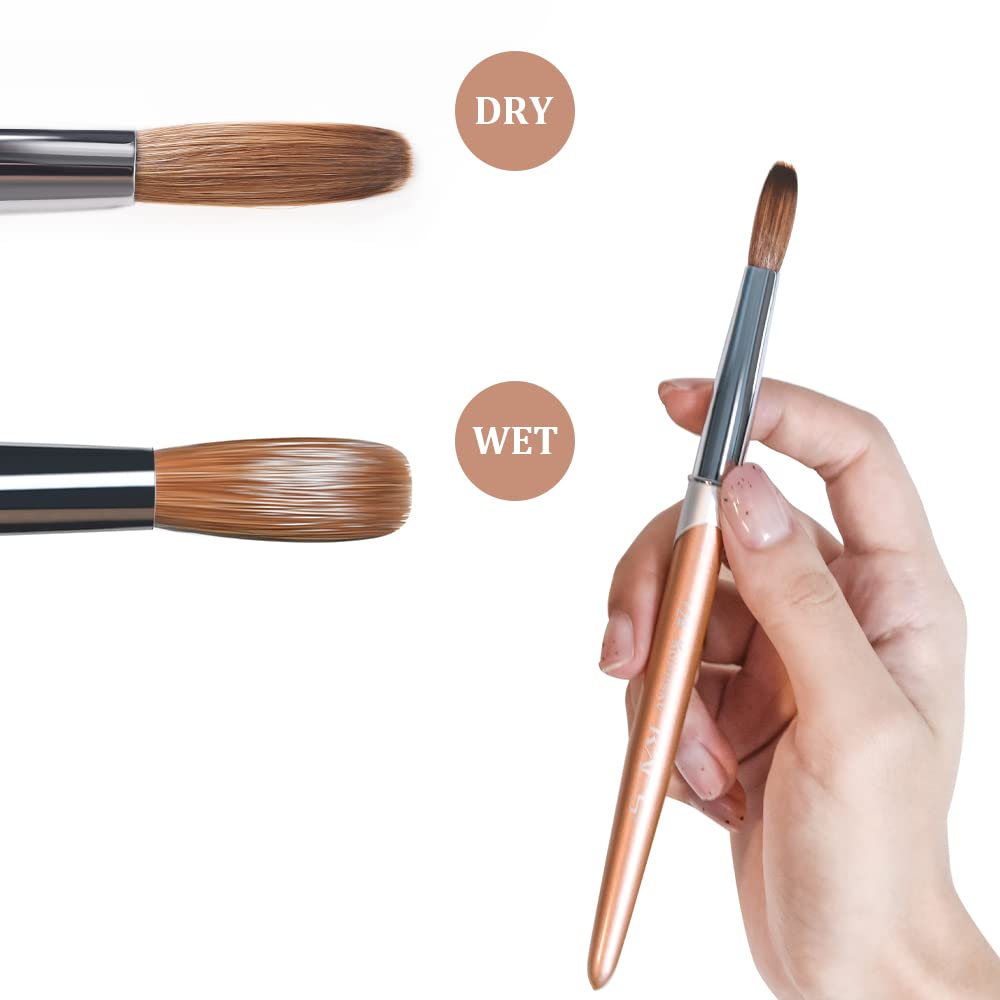 KADS 100% Kolinsky Sable Acrylic Brush Nail Brush for Acrylic Application Round Head Crimped Nail Art Brush Manicure Tool (SET)