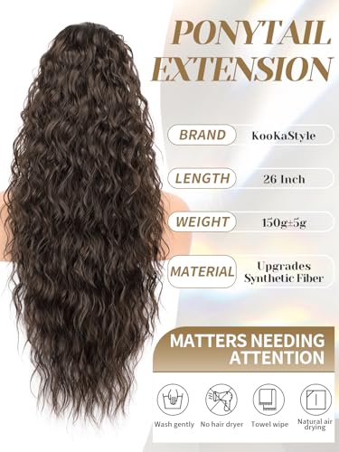 KooKaStyle Ponytail Extension 26 Inch Drawstring Pony Tails Hair Extensions for Women Long Curly Ponytail Synthetic Hairpieces for Daily Use(6#-Dark Brown)