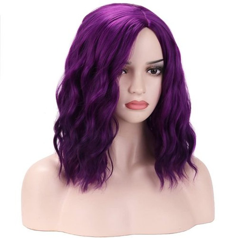BERON Mix Purple Wig Short Curly Wig Bob Wig Purple Wigs Women Girls Beach Wave Wigs for Cosplay Costume Party Wig Cap Included