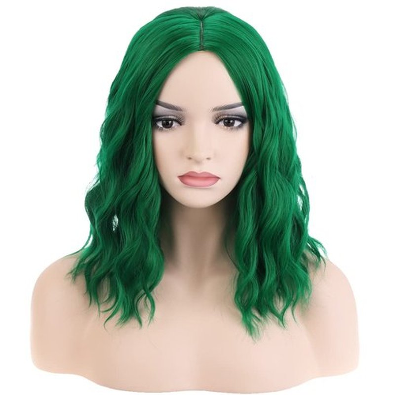 RightOn Emerald Green Wig for Women Short Curly Wig Green Bob Wig Beach Wave Wigs Shoulder Length Wig with Wig Cap