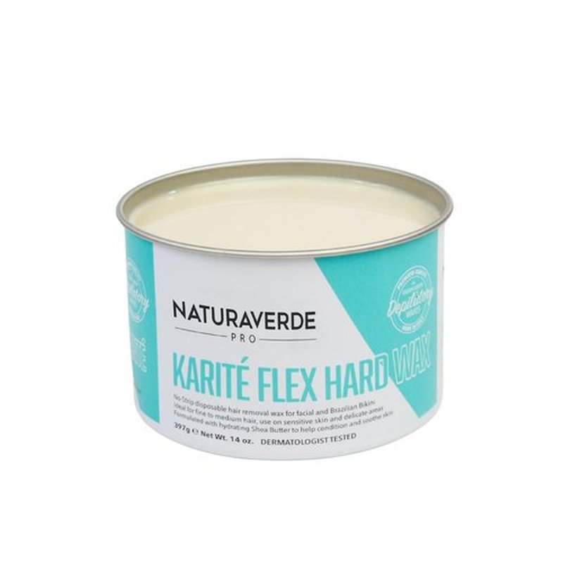 NaturaverdePro Karite Flex Hard Wax, Body and Facial Hair Removal, Brazilian Bikini Wax for Women with Hydrating Shea Butter and Vitamin E - 14 oz