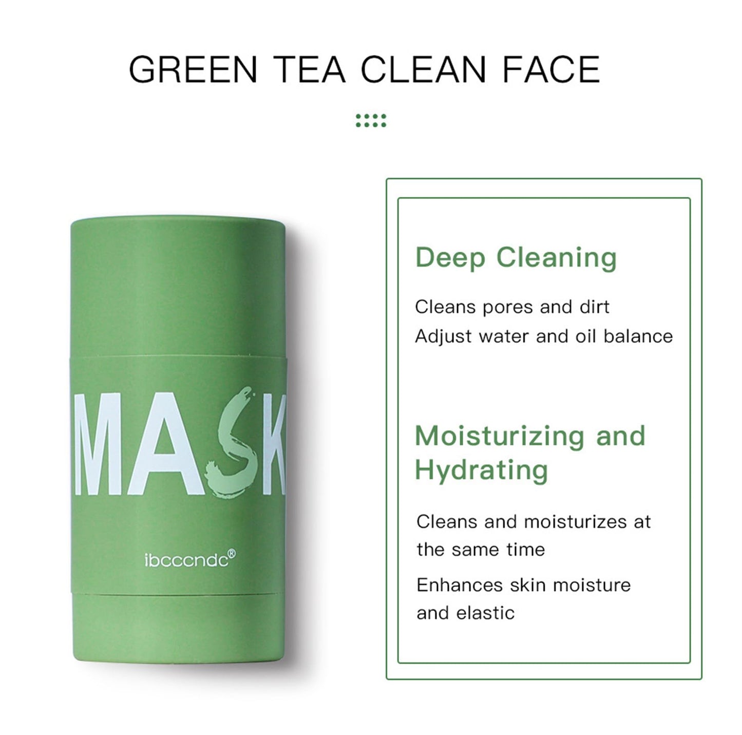 Wuxpp Green Tea Deep Cleanse Mask Stick Blackhead Remover with Green Tea Extract, Juxek Green Tea Purifying Clay Stick Mask Oil Control Cleansing Mask, Green Tea Face Mask Skincare Korean (2 Pcs)