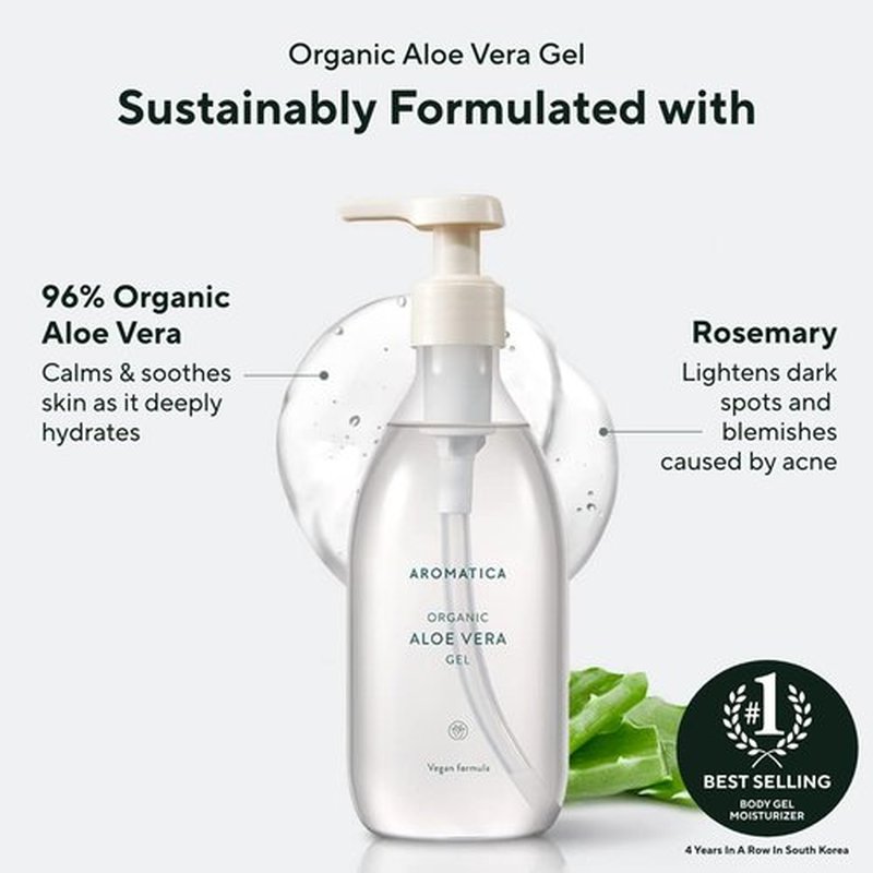 AROMATICA Organic Aloe Vera Gel Gift Set 300ml each – Vegan Body Moisturizer for Irritated Skin, After-Sun Skin Care