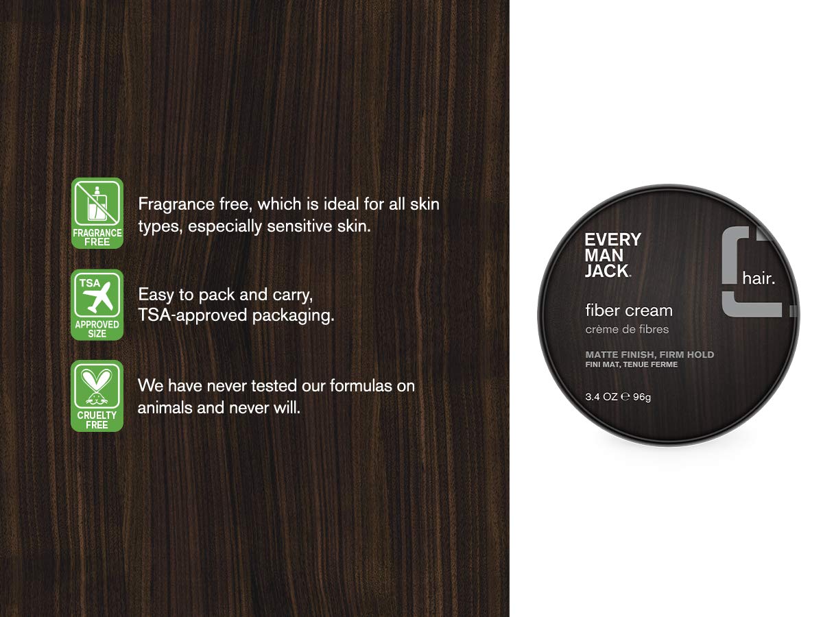 Every Man Jack Mens Fiber Cream - Add All Day Thickness and Texture with a Strong, Pliable Hold, Matte Finish, and Low Shine - Non-Greasy, For All Hair Types, Fragrance Free - 3.4-ounce - 1 Tin