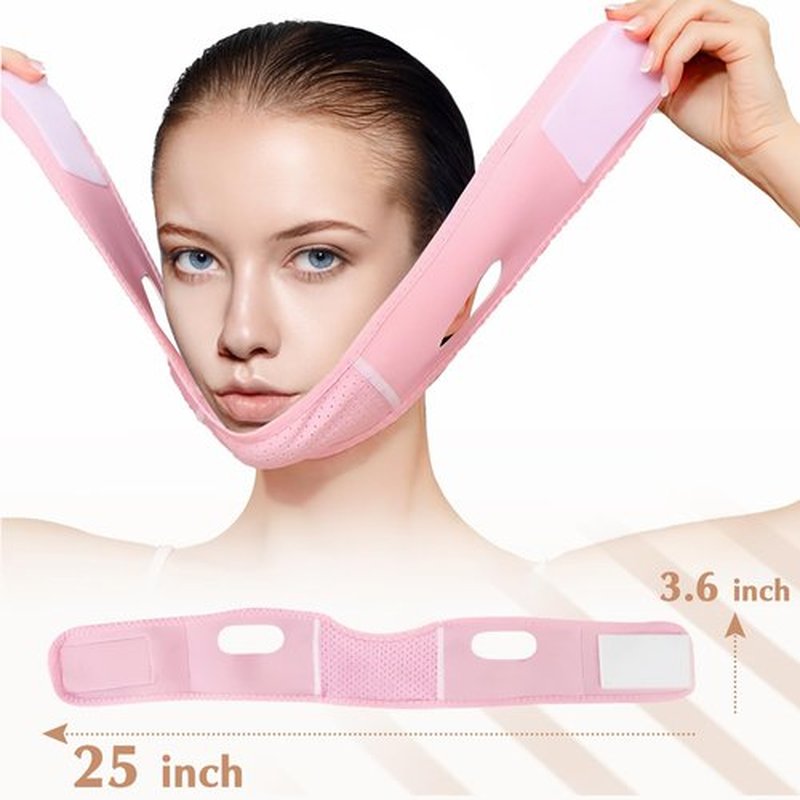 Beiskll Reusable V Line Lifting Mask with Chin Strap, V Shaped Face Mask for Sagging, Jaw Exerciser (Pink and Green)