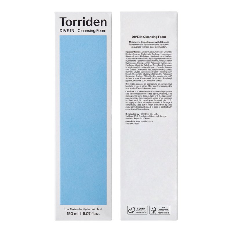 Torriden DIVE IN Cleansing Foam - Hydrating Daily Face Wash for Sensitive Skin | 150ml (5.07 fl.oz.)