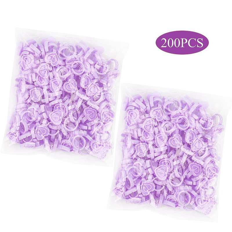 200pcs Disposable Plastic Eyelash Flower Glue Ring Lash Extension Blossom Holder Cup (Heart shape-Purple)