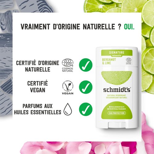 Schmidt's Natural Deodorant Stick Bergamot and Lime Pack of 2 Aluminum Free Vegan