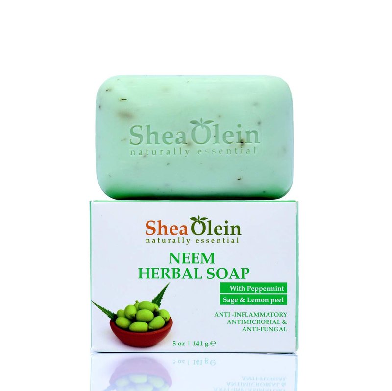 Shea Olein naturally essential NEEM HERBAL SOAP WITH PEPPERMINT, SAGE & LEMON PEEL 5ozQ