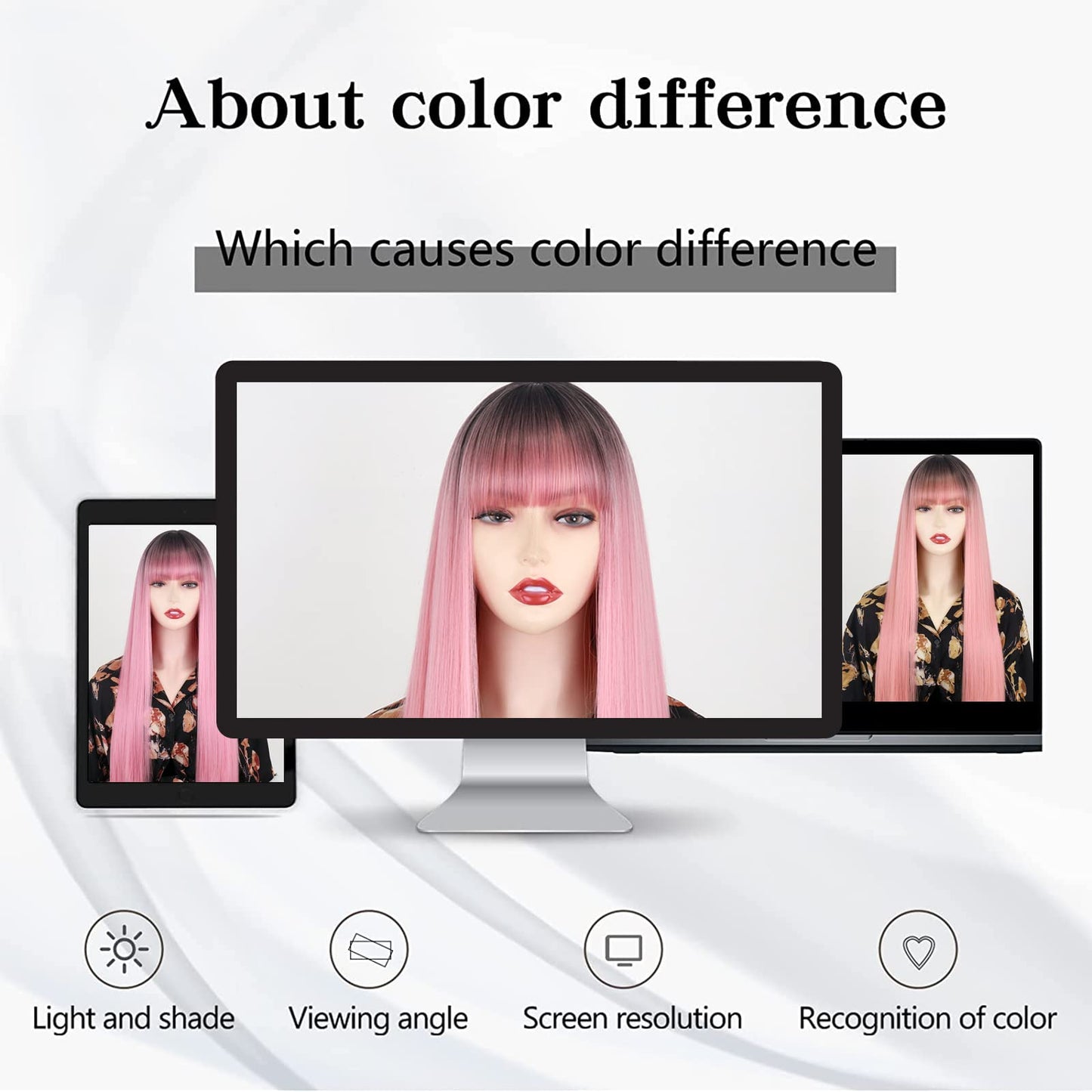 MISSQUEEN Light Pink Long Wigs with Bangs, Straight Long Pink Cosplay Wigs for Women,Pink Omber Wig Natural Looking for Party and Cosplay(30 Inch)