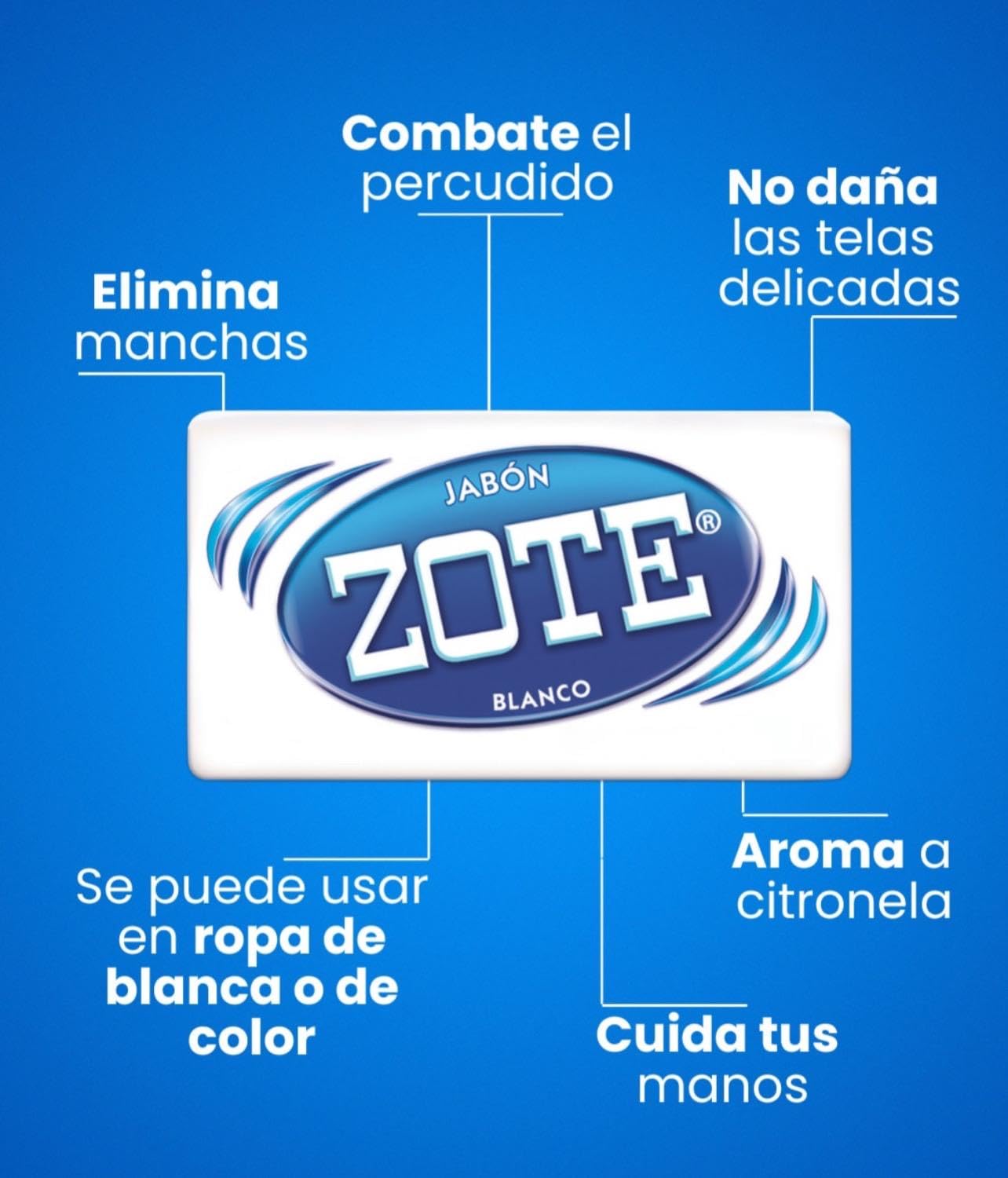 Zote Blanco Laundry Bar Soap, White, 100g, 10 Pack