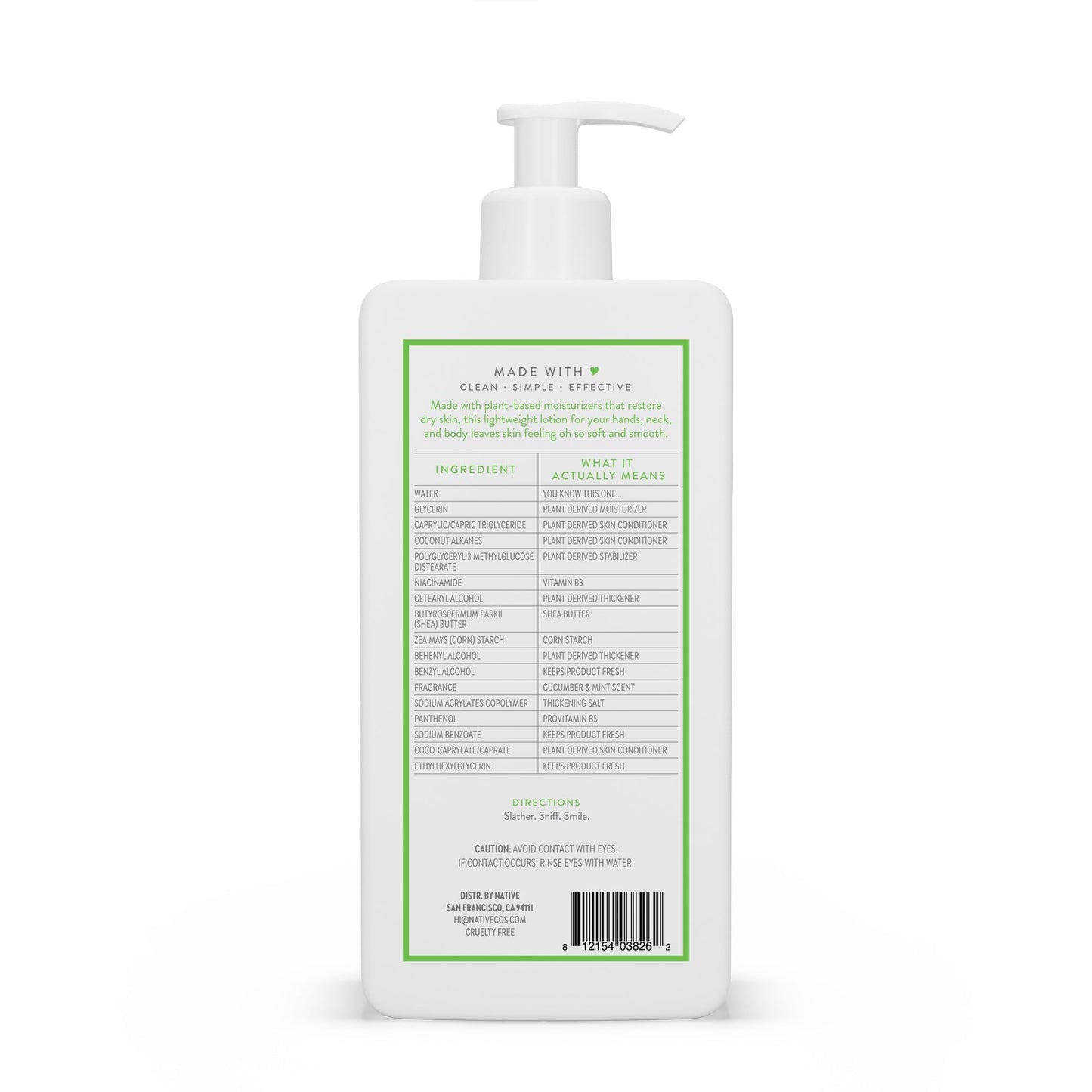 Native Body Lotion Contains Naturally Derived Plant-Based Moisturizers for Women and Men | Restores Dry Skin, Cucumber & Mint, 16.5 fl oz