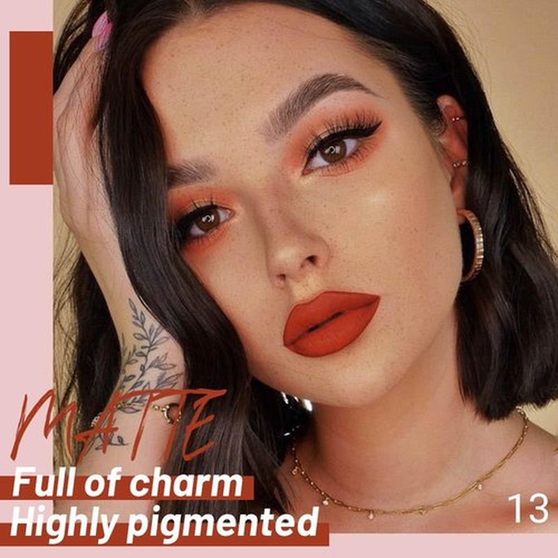 JUAAZIN Sienna Matte Liquid Lipstick, With Highly Pigmented and Rich Colors Lip Gloss, Long-Lasting Wear Non-Stick Cup Not Fade Waterproof Lipstick Makeup for Women(Sienna 13#)
