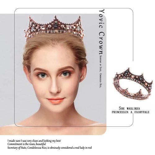 Yovic Baroque Wedding Crowns Rhinestone Bridal Crown and Tiara Crystal Bride Crown Prom Costume Party Hair Accessories for Women and Girls (Gold-2)