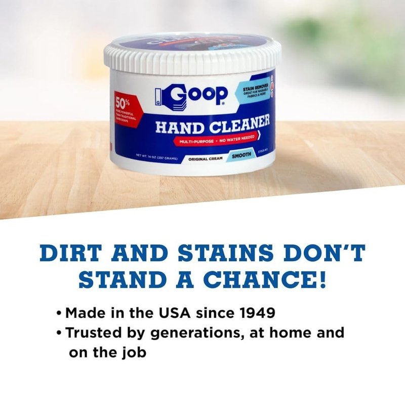 GOOP Multi-Purpose Hand Cleaner- Waterless Hand Degreaser, Laundry Stain Remover - NonToxic and Biodegradable Cleaner Remove Dirt, Oil, Paint, Ink, and Clothes Stains Original, 14oz Pack of 1