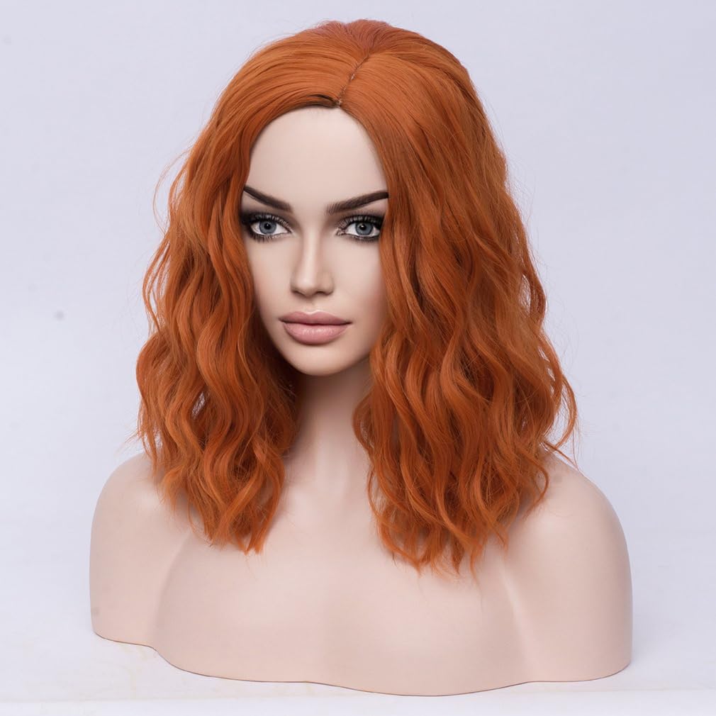 BERON 14" Women Orange Wigs Girls Short Curly Ginger Wig Bob Wavy Wig Body Wave Halloween Cosplay Costume Daily Party Wigs