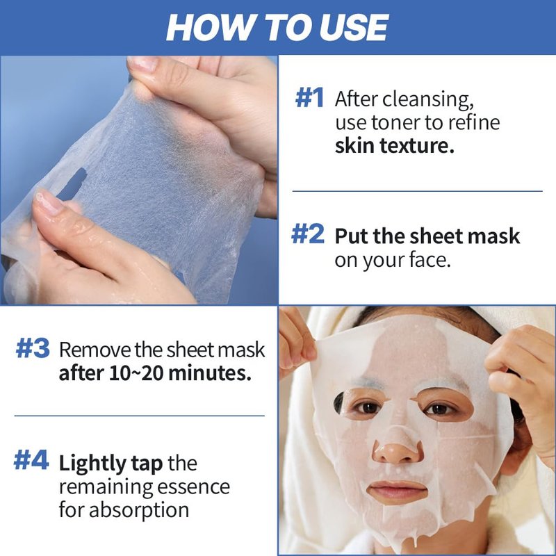 NEXTBEAU [PACK OF 20 Solution Sheet Mask Pack 5types x 4pc Aloe, Niacinamide, Collagen, Hemp seed, Hyaluronic Acid