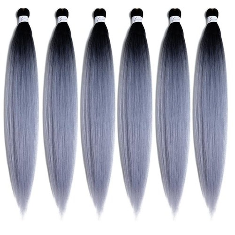 BALINGHAIR Pre-Stretched Braiding Hair Extensions High Temperature Braids Hair 28 Inch Ombre Black to Silver Grey(B37-6Packs)