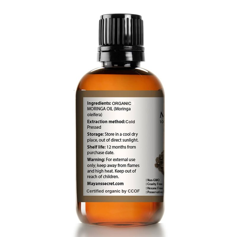 Organic Moringa Energy Oil 100% Pure Moringa Seed Oil from Rejuvenate Dull Skin - Great for Hair and Face, Botanical Anti-Aging Beauty - Great for Cuts, Rashes, Burns - Pure, Undiluted-