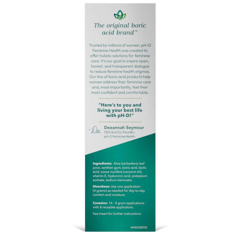 pH-D Feminine Health Support Boric Acid Moisturizing Vaginal Gel with Hyaluronic Acid, Vitamin E for Vaginal Dryness, Woman Owned, Paraben-Free, pH-Balanced, Vegan, 14 Applications, Made in the USA