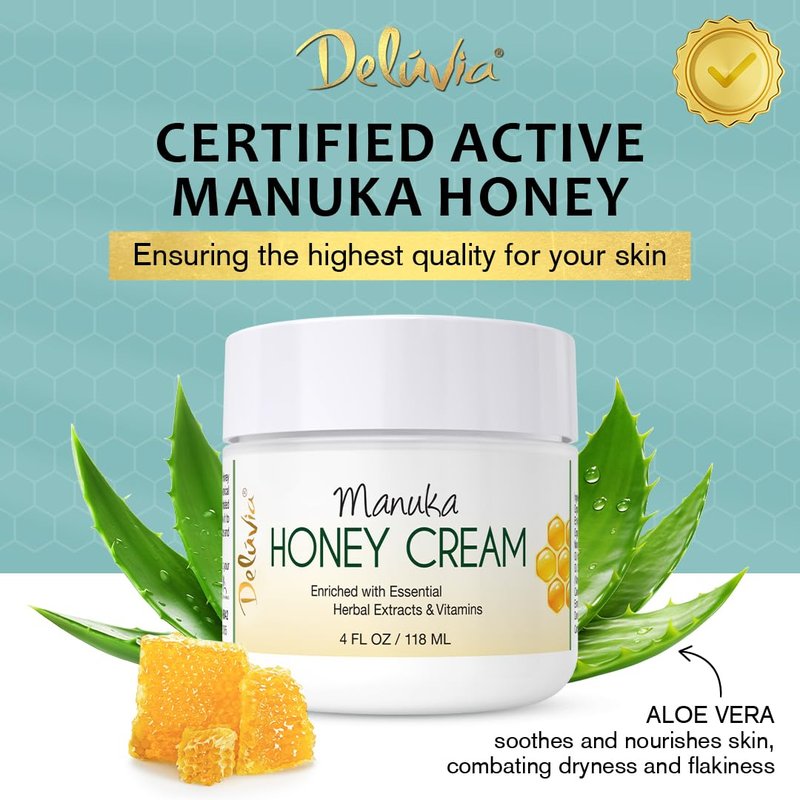 Deluvia Manuka Honey Cream | Hydrating & Soothing Moisturizer Face & Body Lotion | for Sensitive Skin, Eczema, Psoriasis & Dermatitis | 4 ounce 2 Pack