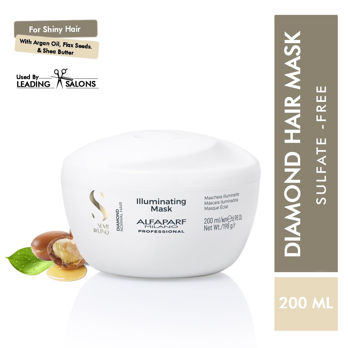 Alfaparf Milano Semi Di Lino Diamond Illuminating Hair Mask - Color Safe Deep Conditioner for Color Treated Hair - Adds Shine and Body - Sulfate, Paraben and Paraffin Free - Professional Salon Quality
