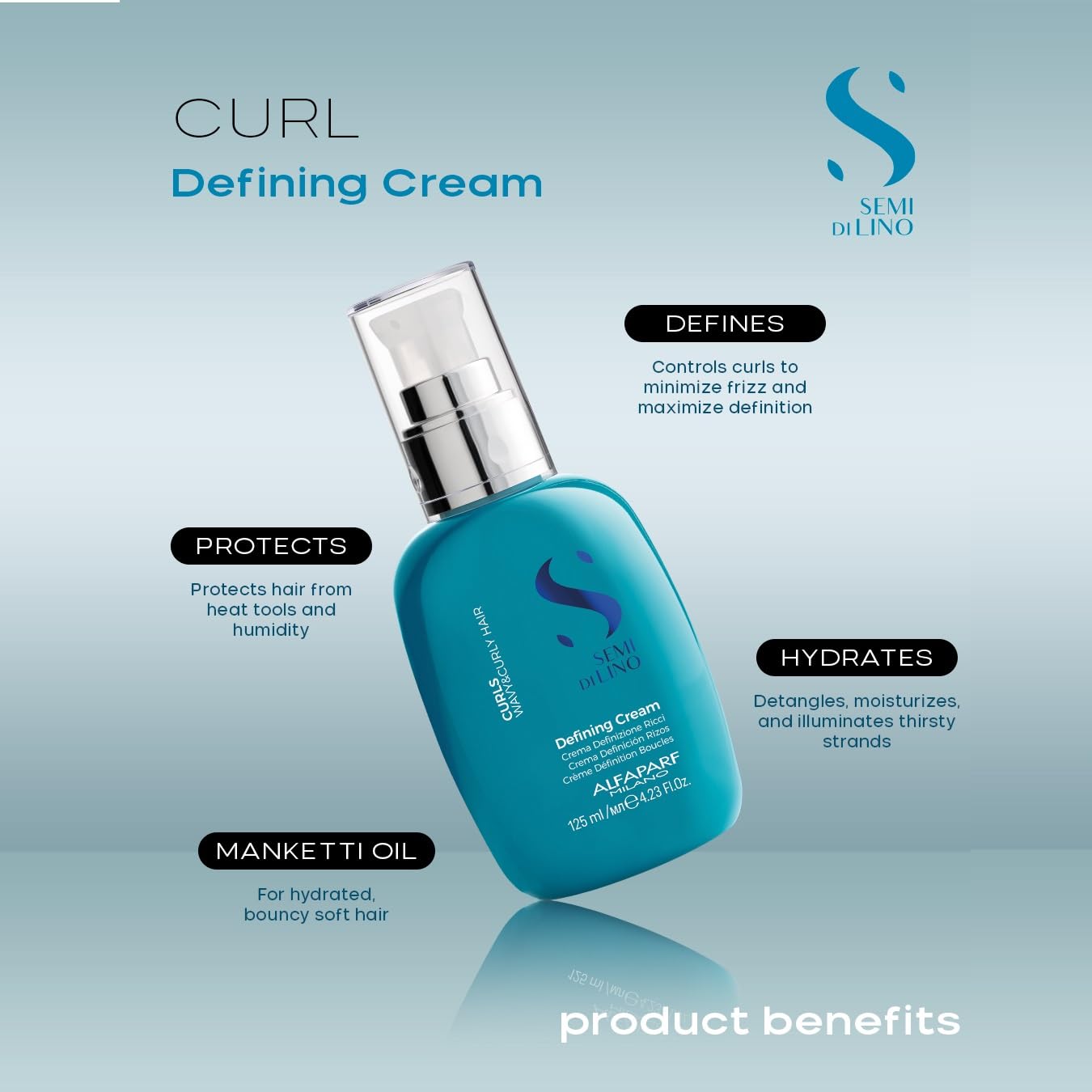 Alfaparf Milano Semi Di Lino Curl Defining Cream - Hair Styling Curl Activator - Replenishes Hair Hydration with Flaxseed Oil & Vitamin E - Lightweight, Vegan Hair Care (4.23 oz)
